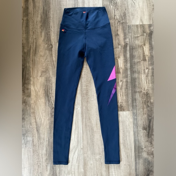 Aviator Nation Navy Leggings with Purple Lightning Bolt XS - Picture 1 of 5